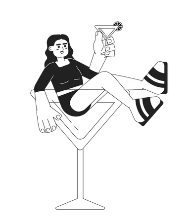 Cocktail Party Monochrome Concept Vector Spot Illustration Arab Woman With Margarita Glass 2 D Flat Bw Cartoon Character For Web UI Design Summer Vibe Isolated Editable Hand Drawn Hero Image Illustration