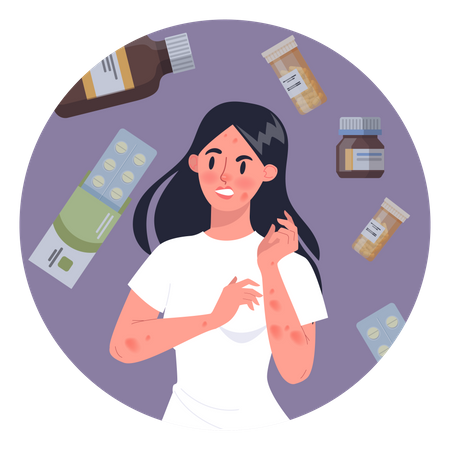 Woman with medicine allergy Illustration