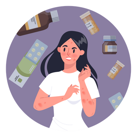 Woman with medicine allergy  Illustration