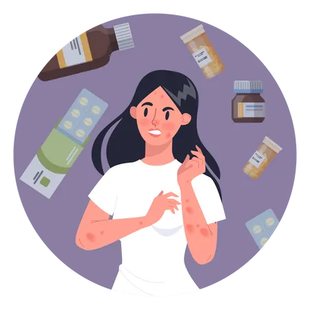 Woman with medicine allergy  Illustration