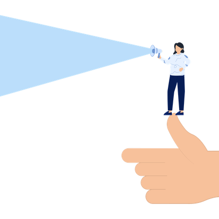 Woman with Megaphe on Finger Pointing Communication  Illustration
