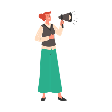 Woman with megaphone doing announcement  Illustration