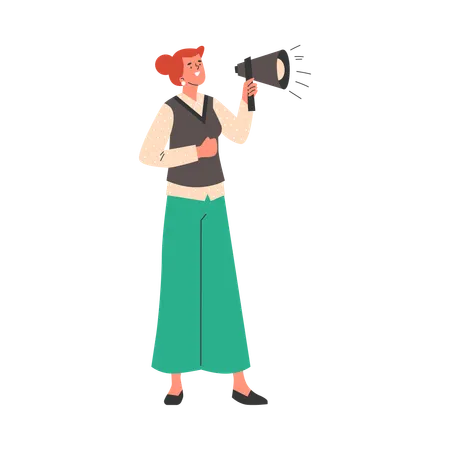 Woman with megaphone doing announcement  Illustration