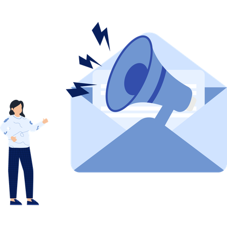 Woman with Megaphone in Envelope Digital Communication  Illustration