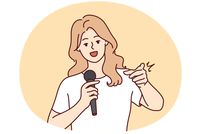 Woman with mic communicate with audience  Illustration