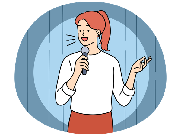 Woman with microphone perform on stage  Illustration