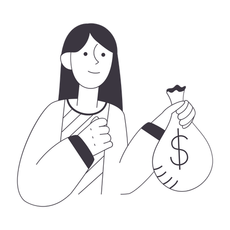 Woman with money bag Illustration
