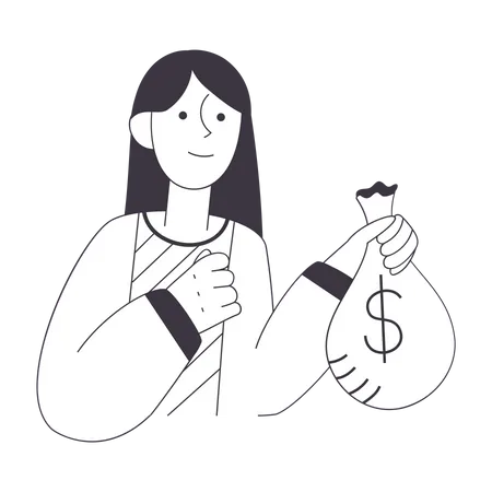 Woman with money bag  Illustration