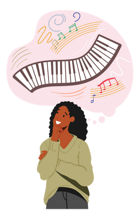 Woman With Musical Thinking Illustration