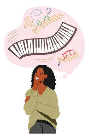 Woman With Musical Thinking  Illustration