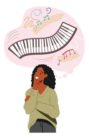 Woman With Musical Thinking  Illustration