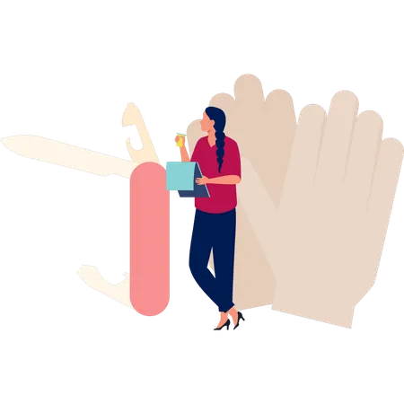 Woman With Nail Cutter  イラスト