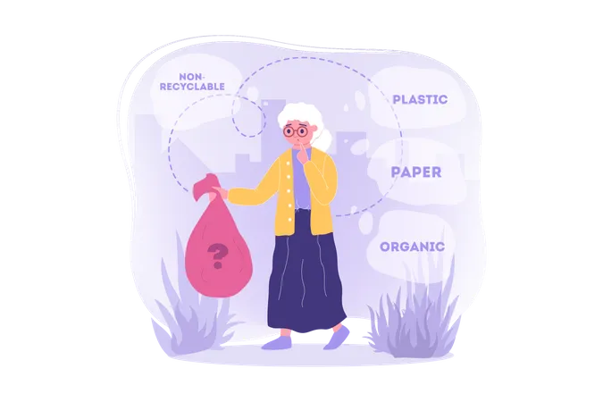 Woman with non recyclable waste  Illustration