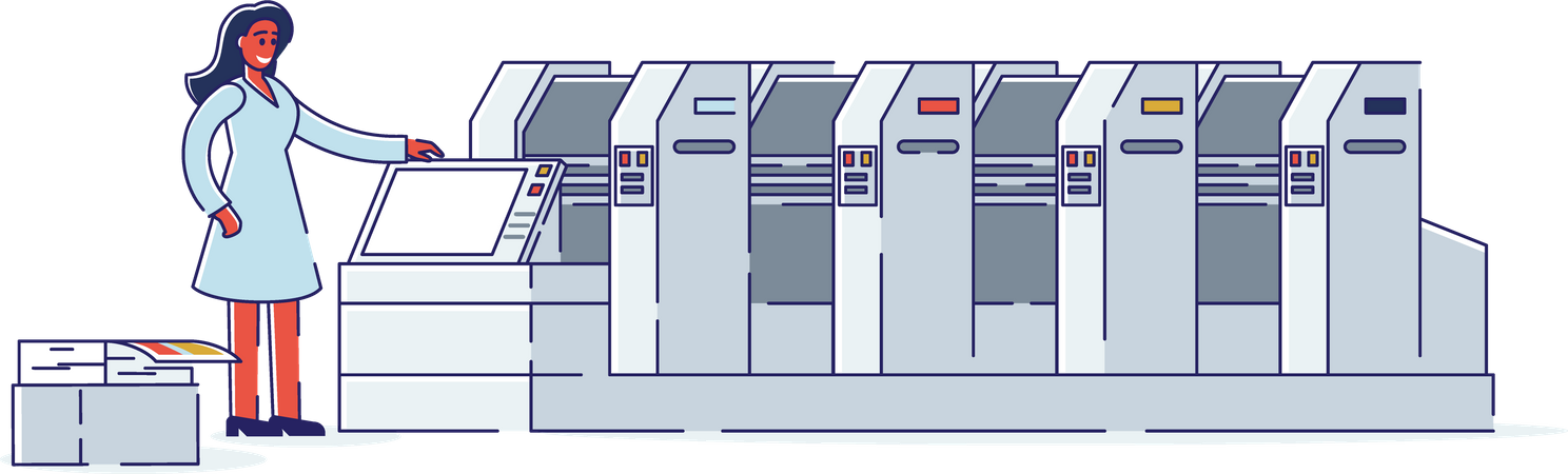 Woman with offset machines  Illustration