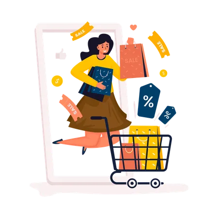 Woman with online shopping Black Friday sale  Illustration
