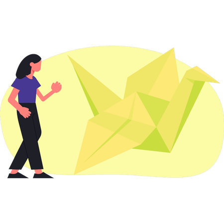 Woman with origami crane  Illustration