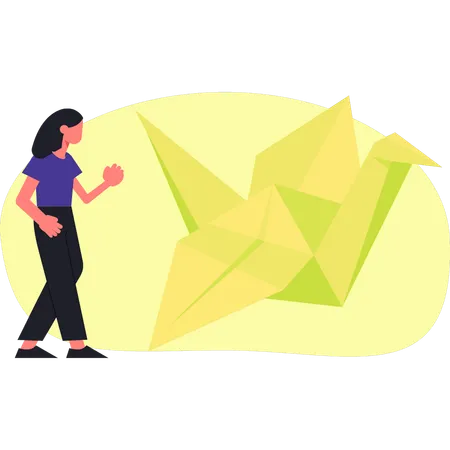 Woman with origami crane  Illustration