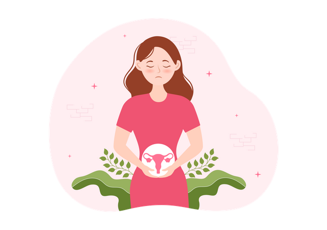 Woman with pain in stomach  일러스트레이션