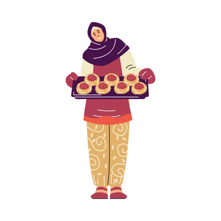 Woman with pastries  Illustration