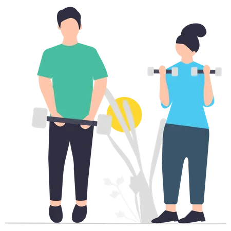 Woman with personal male gym trainer Illustration