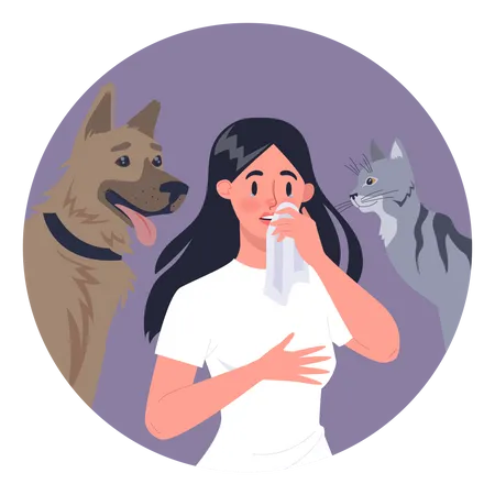 Woman with pet allergy Illustration