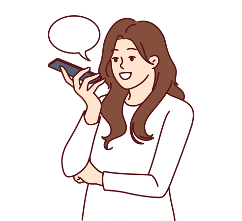 Woman with phone records audio message  Illustration