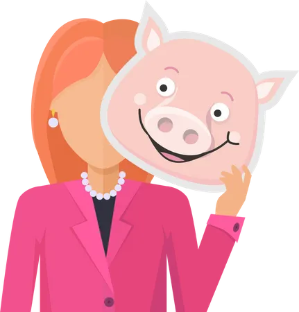 Woman with Pig Mask Flat Design Illustration  Illustration
