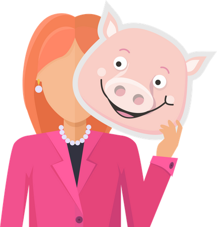 Woman with Pig Mask Flat Design Illustration  Illustration