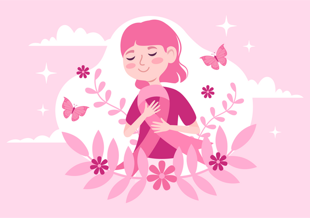 Woman with Pink Support Ribbon for Healthcare Campaign  Illustration