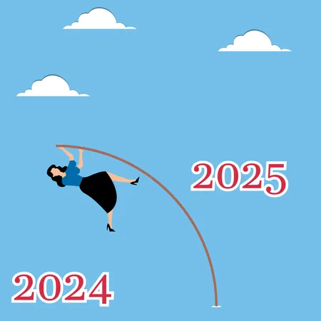 Woman with pole vaults from 2024 to 2025  Illustration