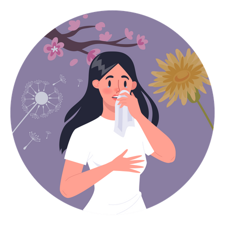 Woman with pollen allergy  Illustration