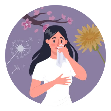 Woman with pollen allergy  Illustration