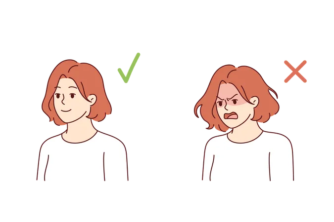 Woman with positive and negative grimace experiences sudden mood swings due to bipolar disorder  Illustration