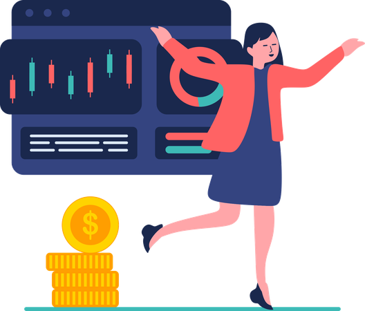 Woman with profitable investment strategies  Illustration