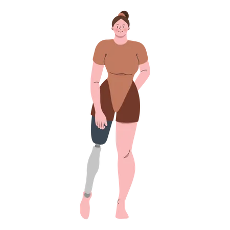 Woman With Prosthetic Leg Vector Illustration In Flat Color Design Illustration