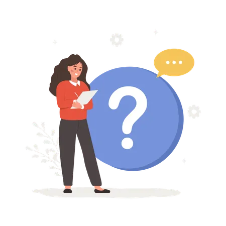 Woman with question mark search for answers  Illustration