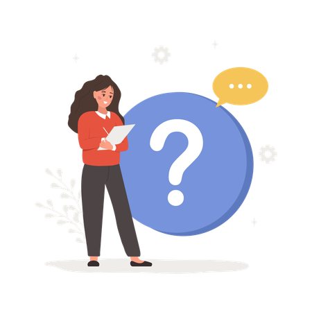 Woman with question mark search for answers  Illustration
