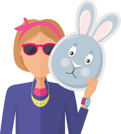 Woman with Rabbit Mask Flat Design Vector  Illustration