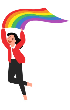 Woman with rainbow flag Illustration