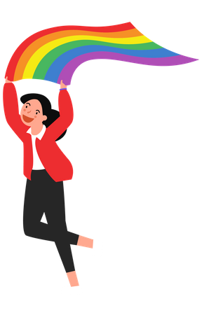 Woman with rainbow flag  Illustration