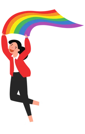 Woman with rainbow flag  Illustration