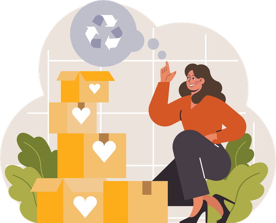 Woman with Recycle box  Illustration