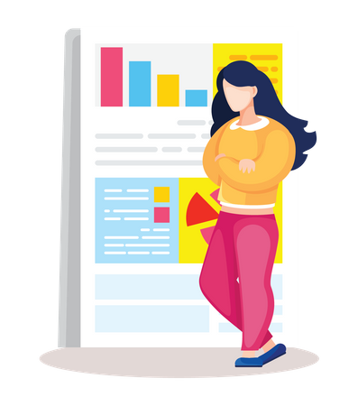 Woman with research report Illustration