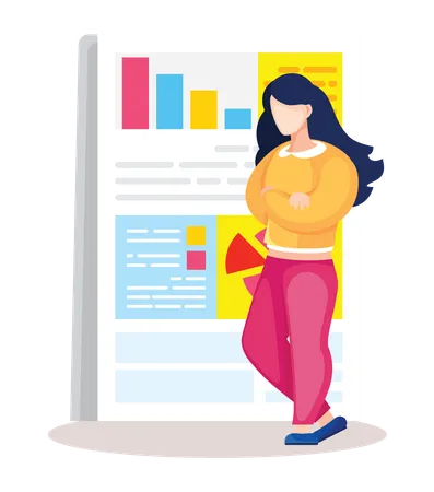 Woman with research report  Illustration