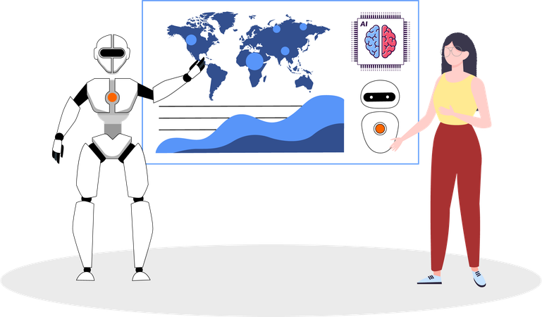Woman With Robot Assistant  Illustration