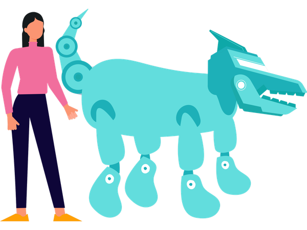 Woman with robot dog  Illustration