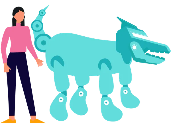 Woman with robot dog  Illustration