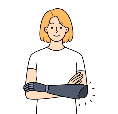 Woman with robotic hand  Illustration