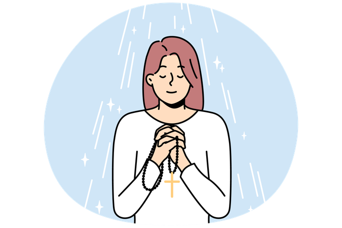 Woman with rosary praying  Illustration