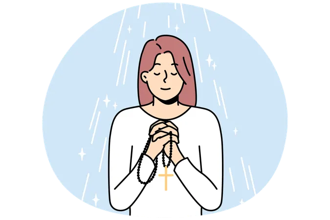 Woman with rosary praying  Illustration